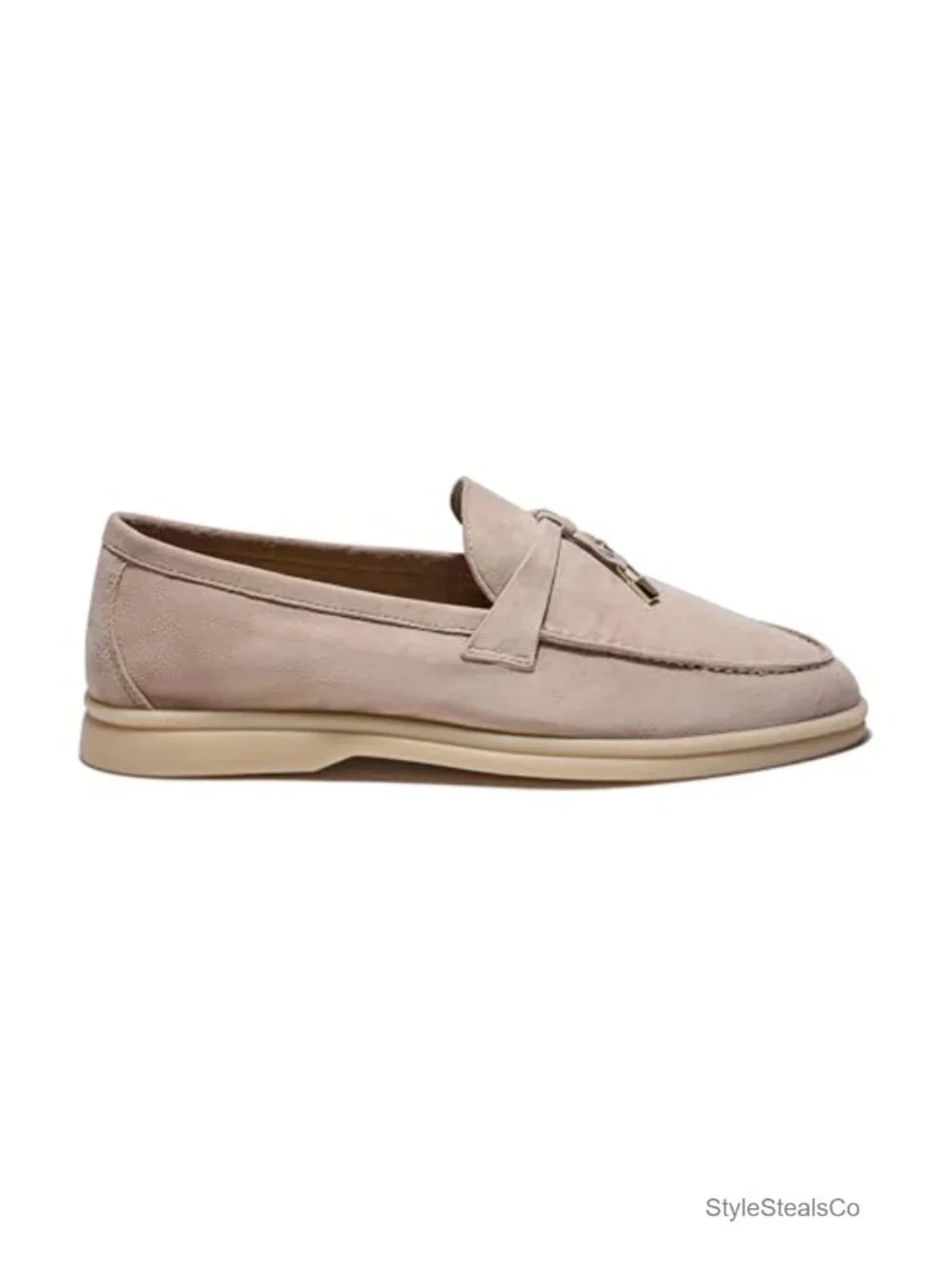 Genuine Suede Leather Loafers with Charm Accents - Women's
